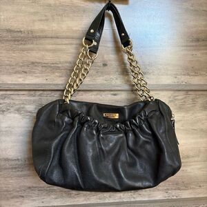 Kate Spade Black Leather Gold Chain Shoulder Bag Slouch Purse Good Used Conditio